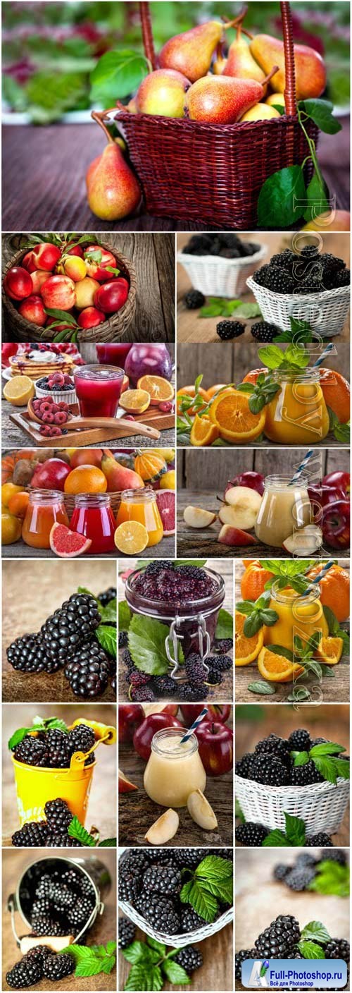 Fresh fruits berries and juices stock photo