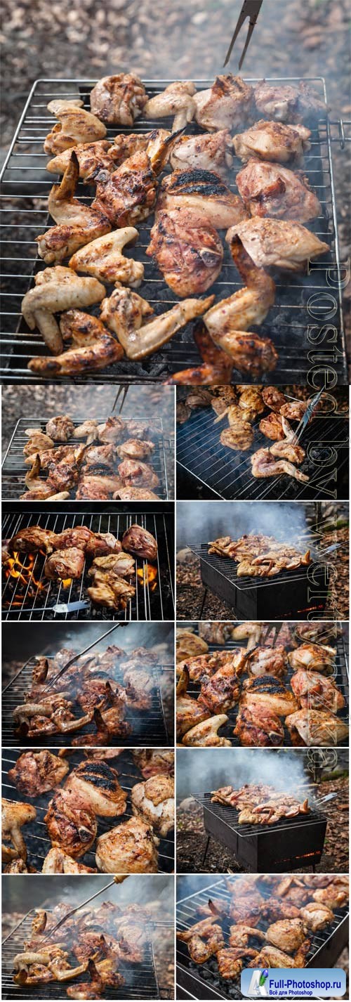 Fried chicken wings on the grill stock photo