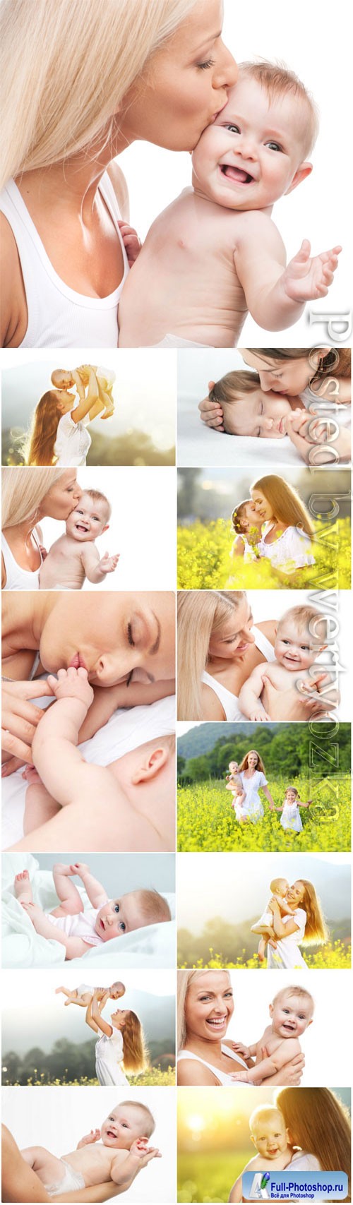 Mom and baby walking in nature stock photo