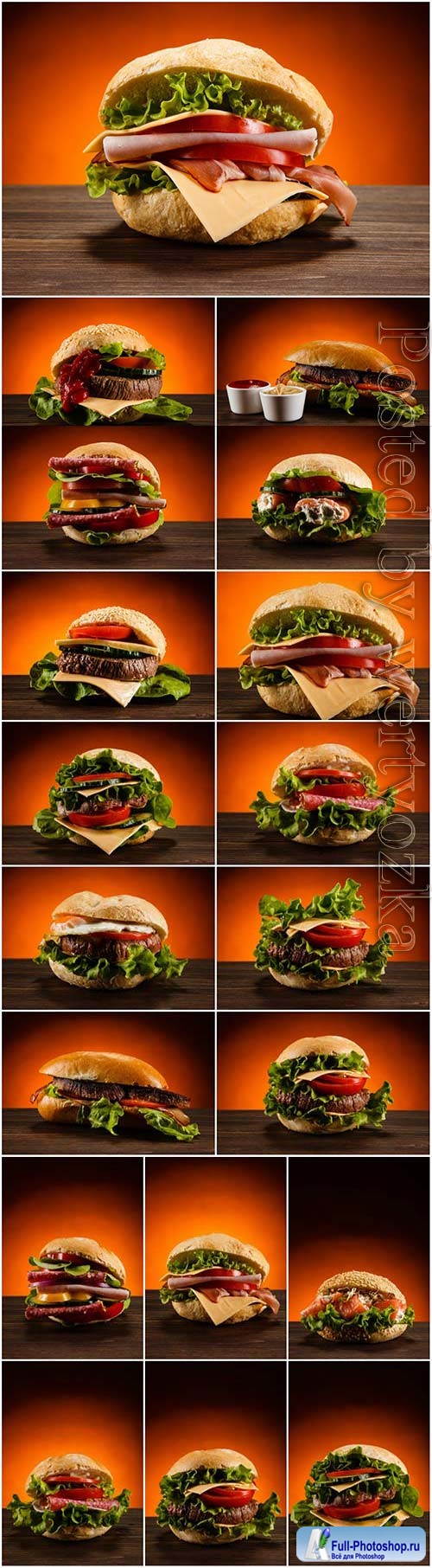 Various hamburgers stock photo