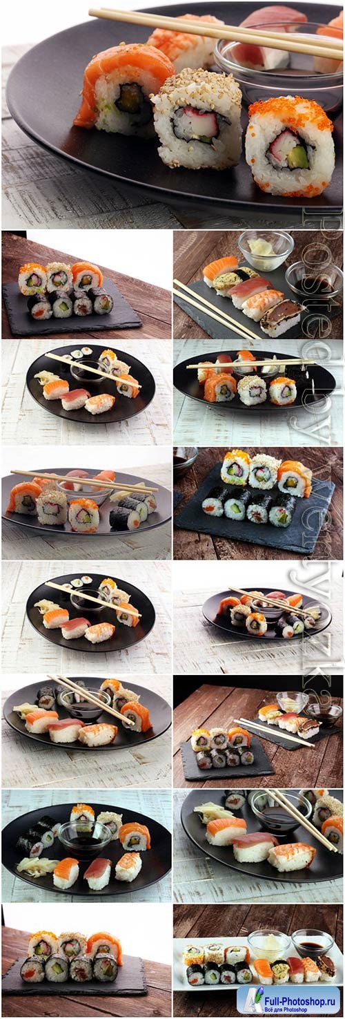 Sushi on black dish stock photo