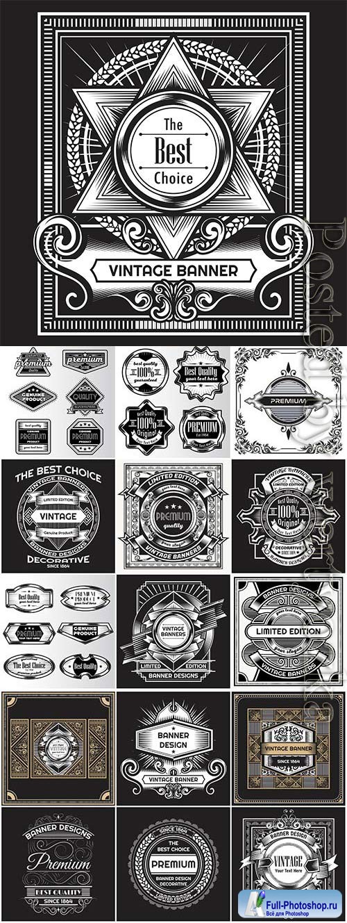 Banners and labels in vintage style in vector