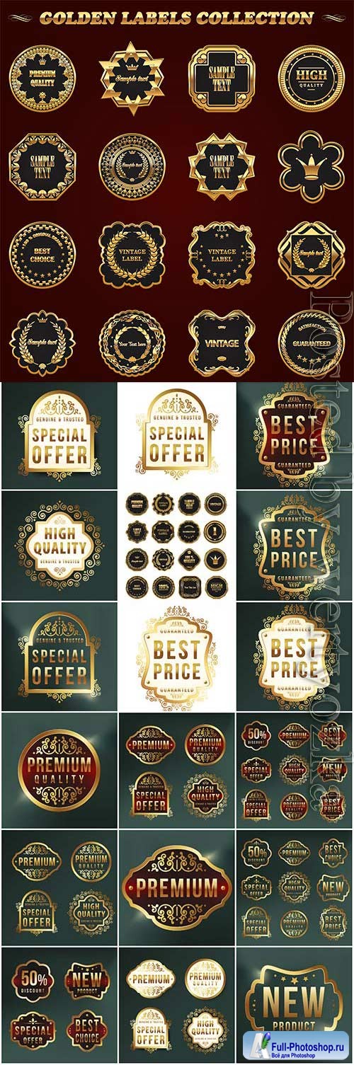 Premium labels with golden design in vector