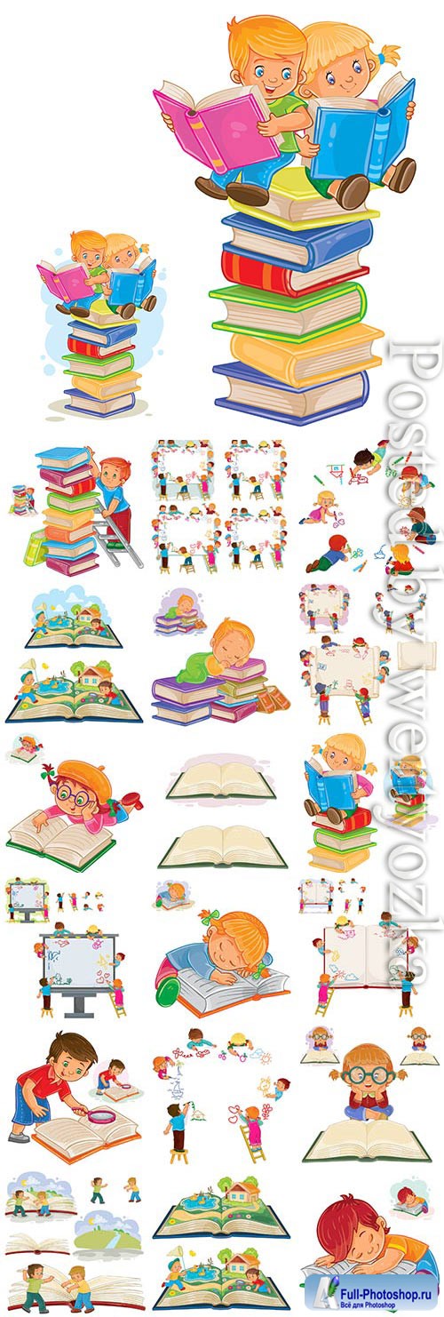 Boys and girls with books in vector