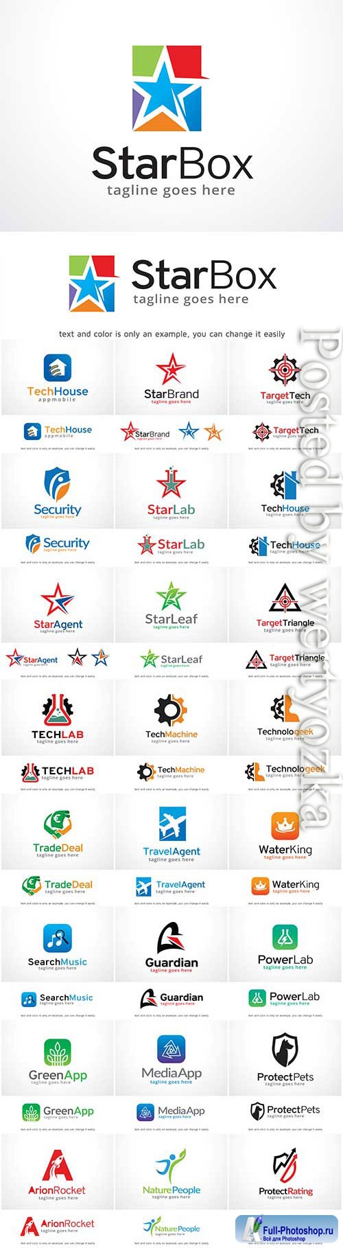 Logos, technology, transport, business in vector