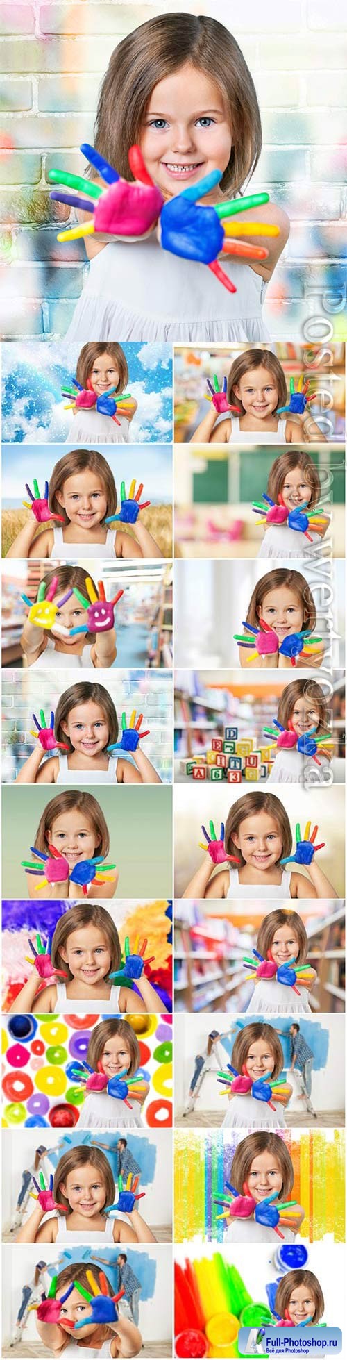 Little baby pens in paint stock photo