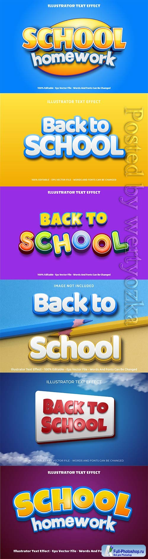 Back to school 3d editable text style effect vector vol 2