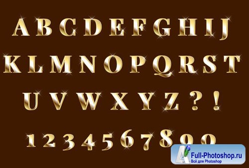 Shining gold 3d alphabets numbers set