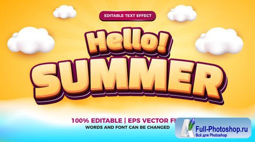 Hello summer editable text effect cartoon style