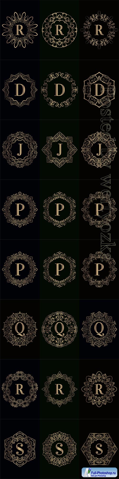 Collection of vector logo initial with luxury mandala ornament frame