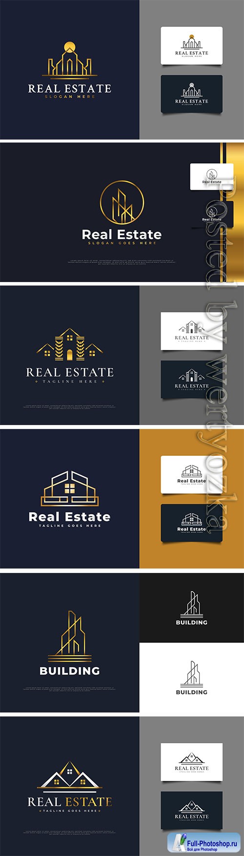 Luxury real estate logo vector design in white and gold