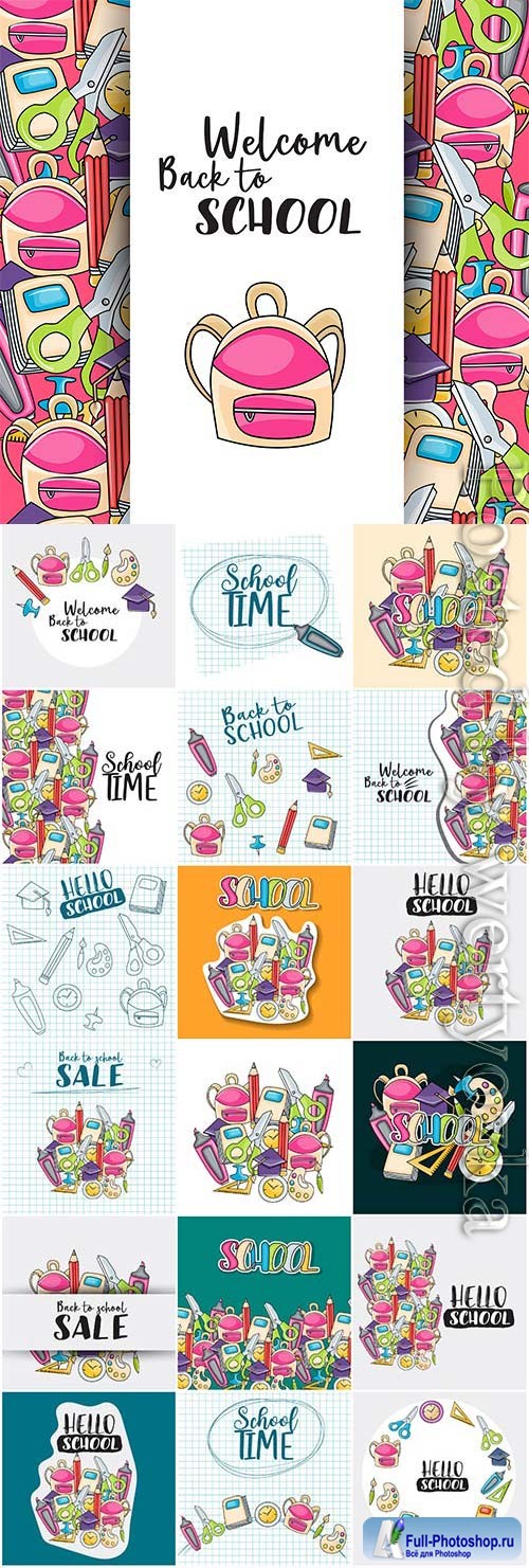 Welcome back to school as stickers in vector