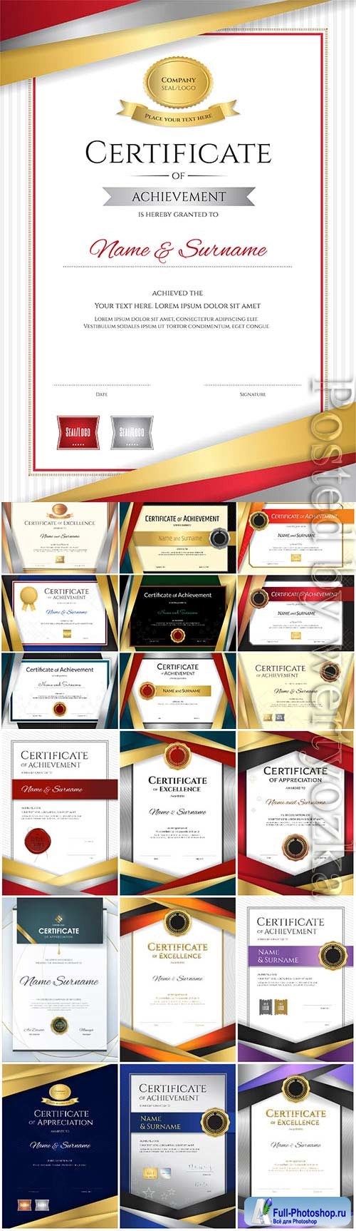 Certificates with golden lines in vector