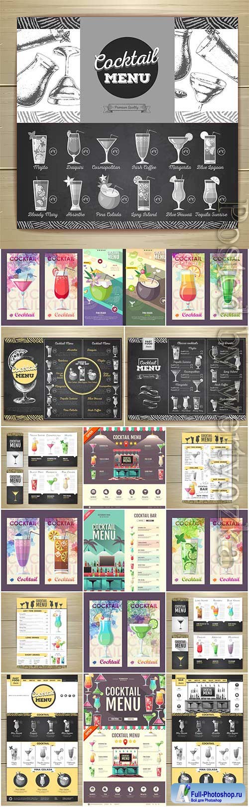 Cocktails menu for the bar in vector