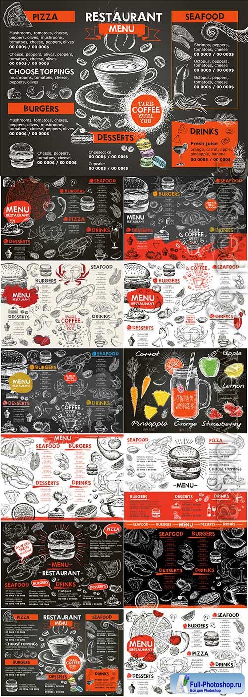 Vintage drawn menu for cafe and restaurant in vector