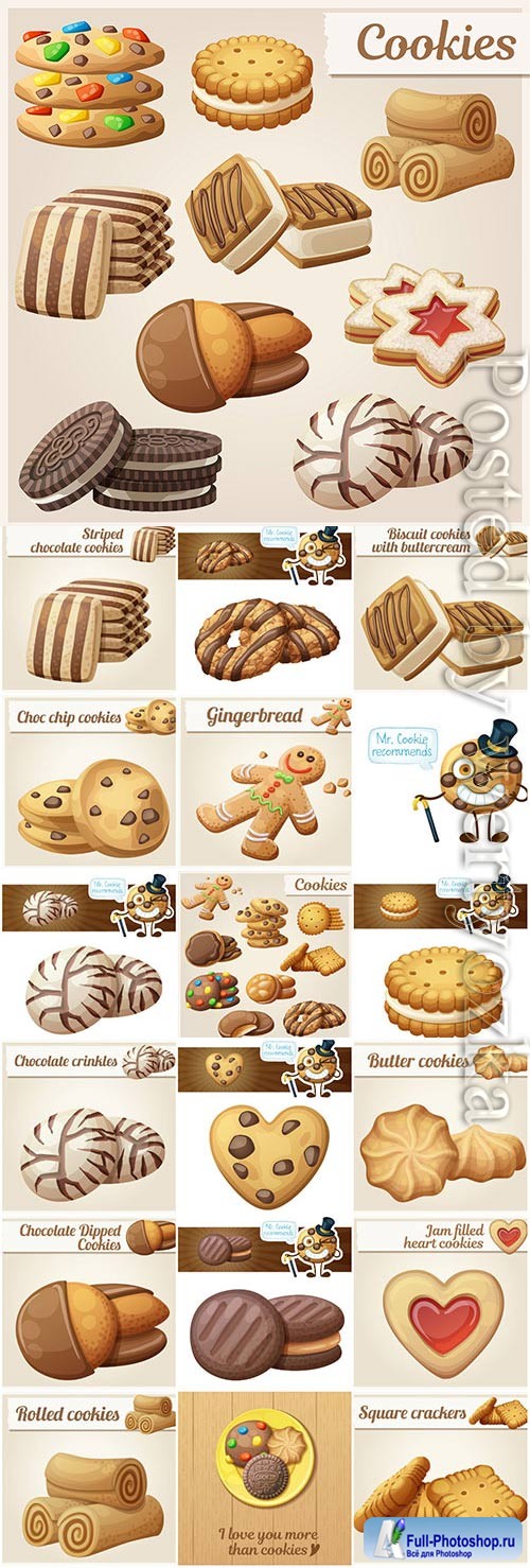 Cookies and miscellaneous pastries in vector
