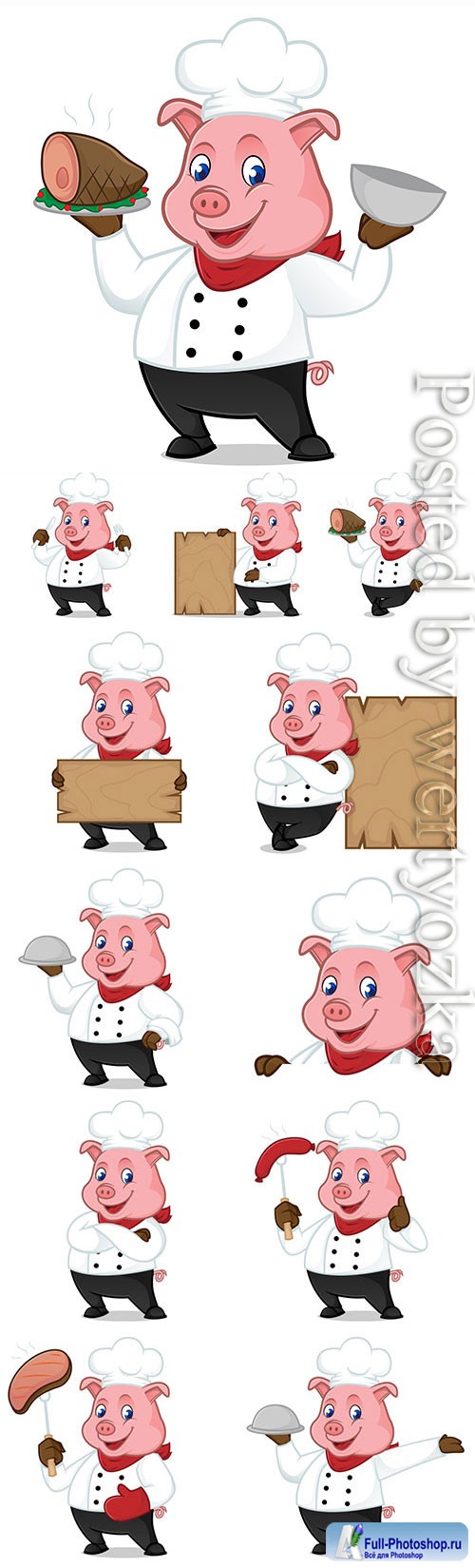 Cartoon pig in a chef costume in vector