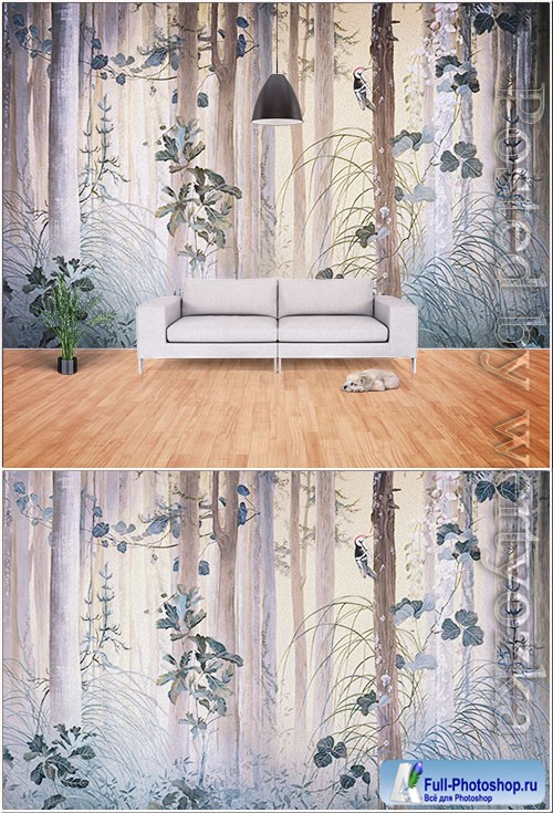 Nordic hand painted abstract woods modern minimalist tv background wall painting