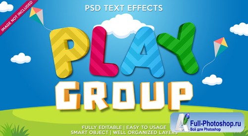 Play group text effect Premium Psd