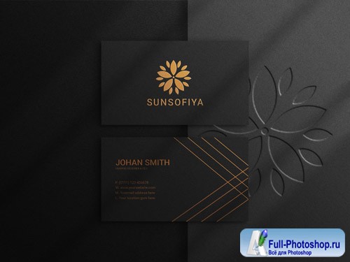 Dark business card with elegant gold foil logo mockup Premium Psd