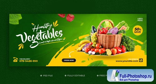 Healthy food recipe promotion facebook timeline cover and web banner template psd