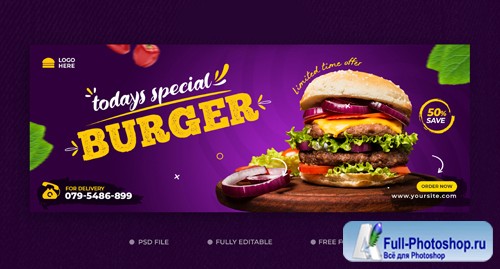 Food menu delicious burger and facebook cover template psd