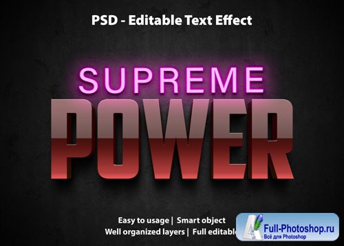 Editable text effect supreme power premium Premium Psd