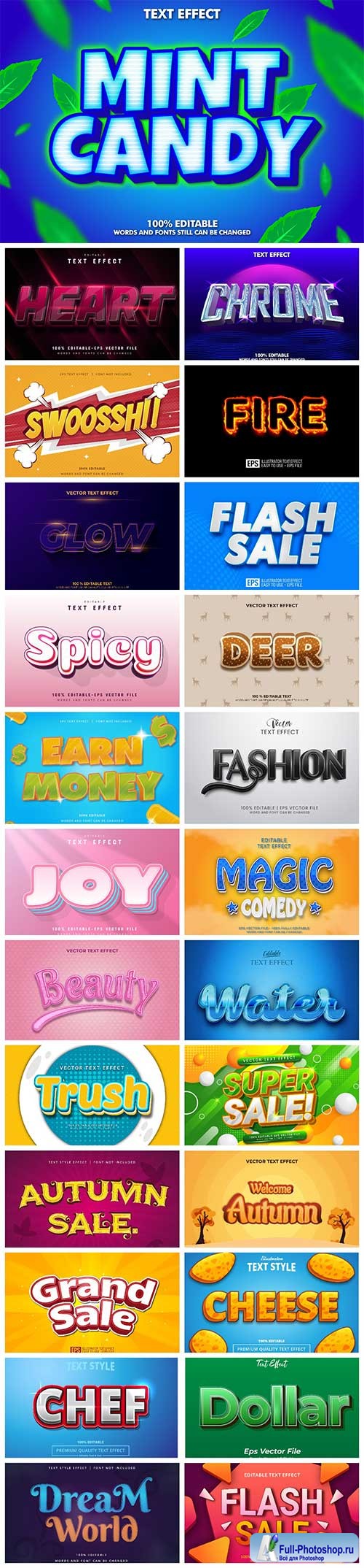 Set 3d editable text style effect vector vol 17