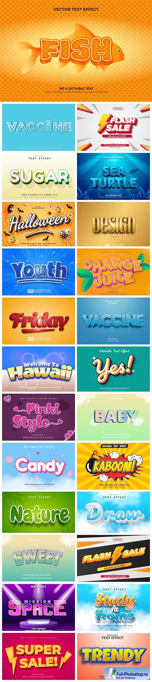 Set 3d editable text style effect vector vol 18