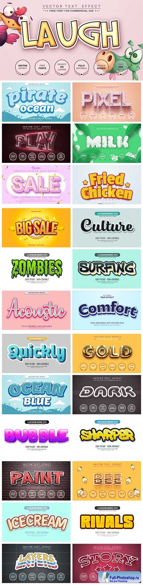 Set 3d editable text style effect vector vol 14