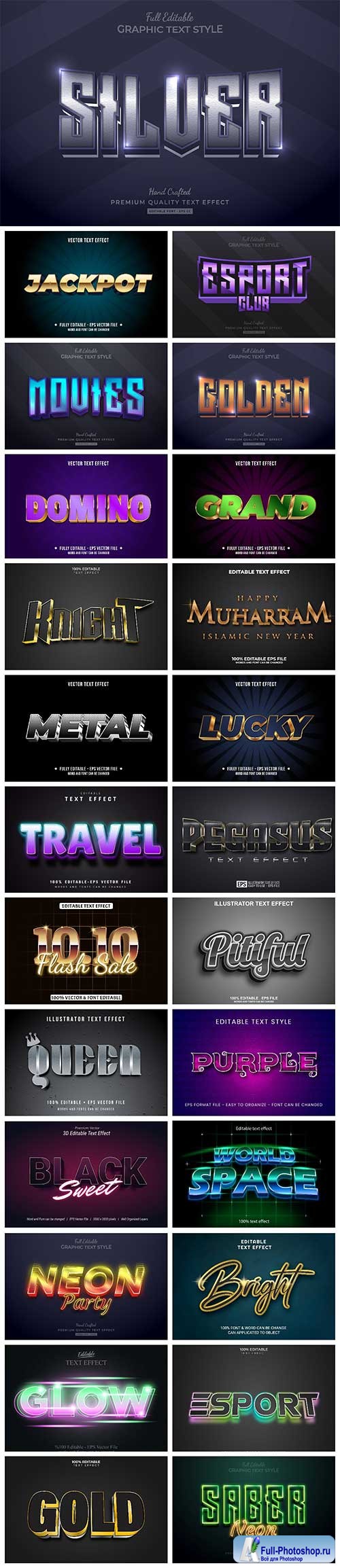 Set 3d editable text style effect vector vol 13