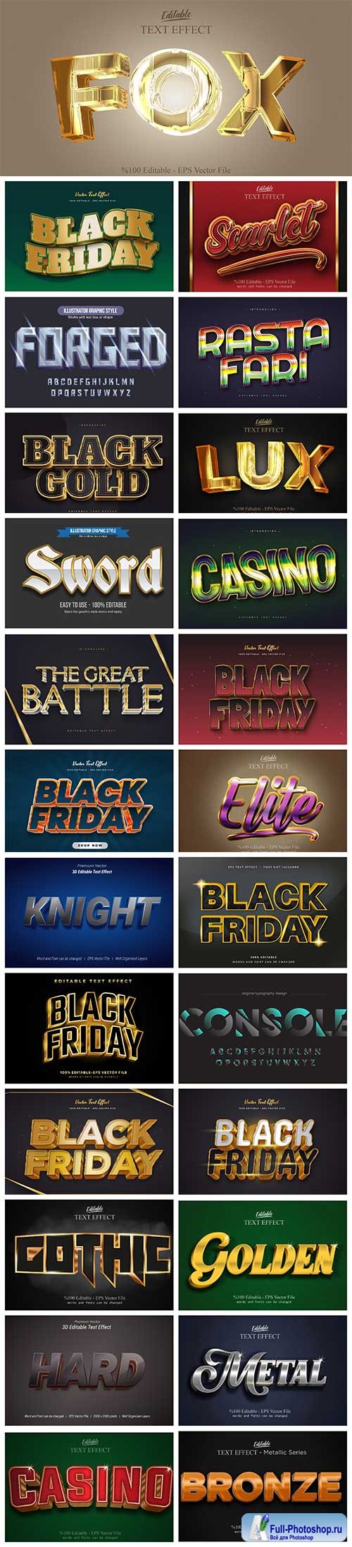 Set 3d editable text style effect vector vol 10