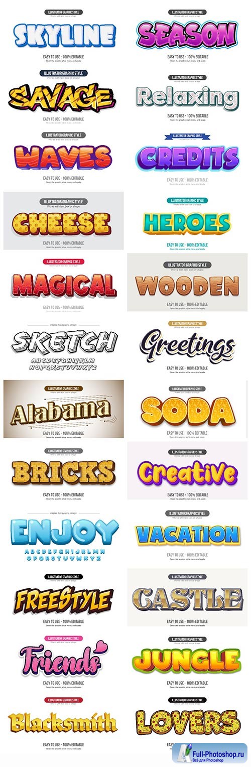 Set 3d editable text style effect vector vol 1