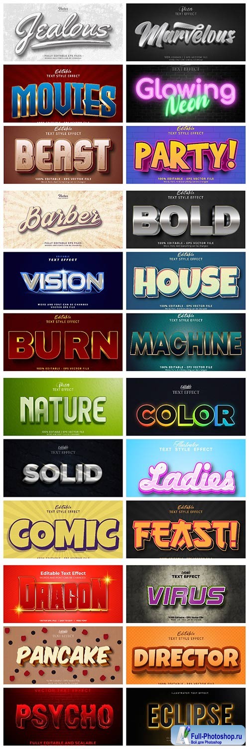 Set 3d editable text style effect vector vol 2