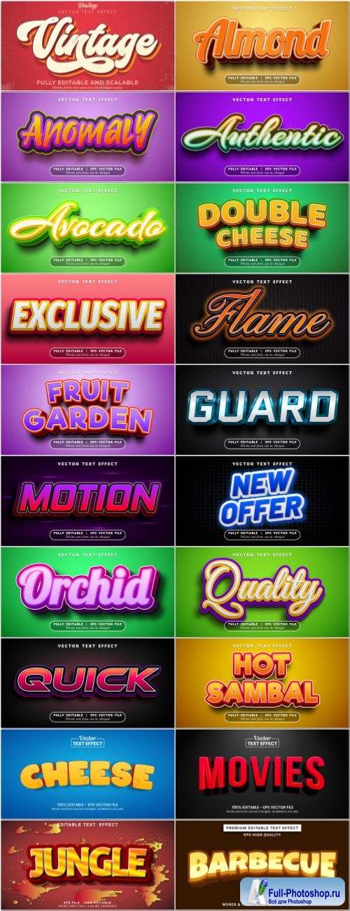 Set 3d editable text style effect vector vol 43