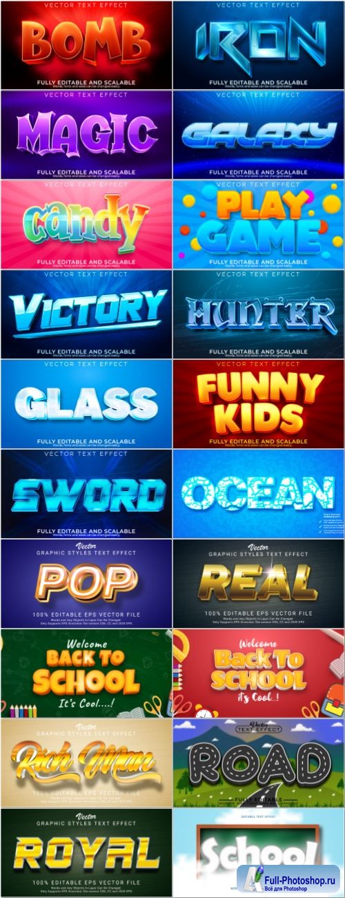 Set 3d editable text style effect vector vol 41