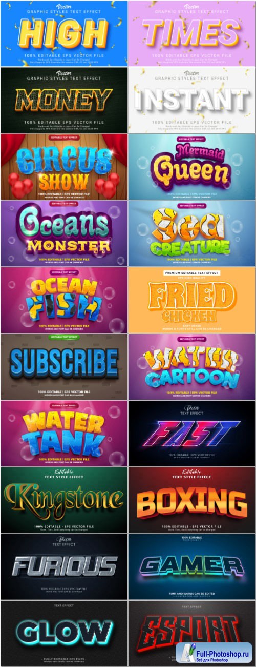 Set 3d editable text style effect vector vol 38