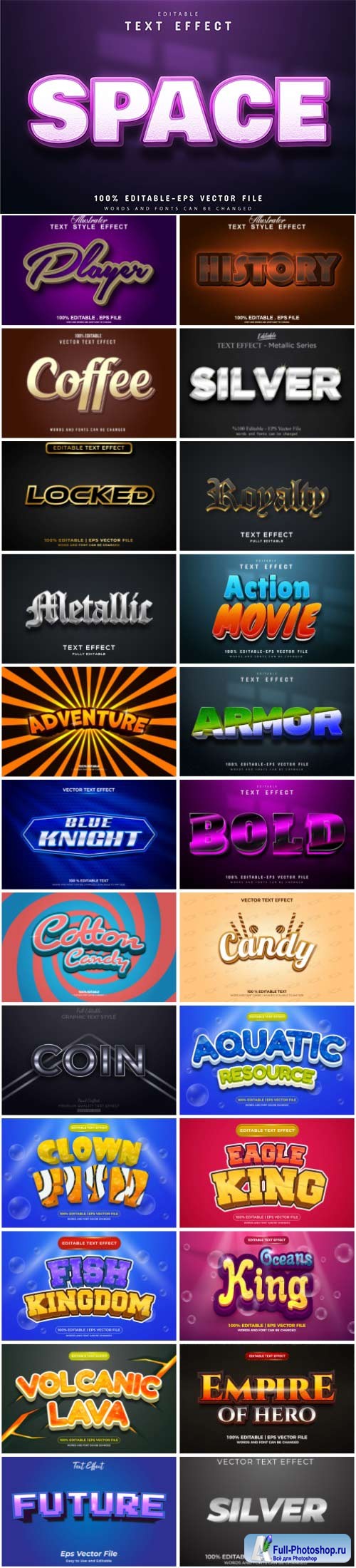 Set 3d editable text style effect vector vol 34