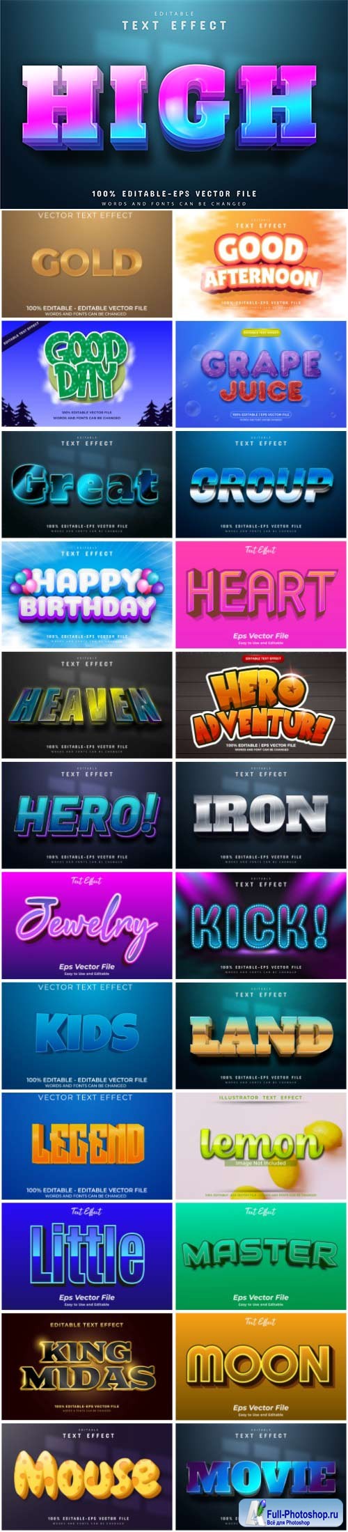 Set 3d editable text style effect vector vol 32