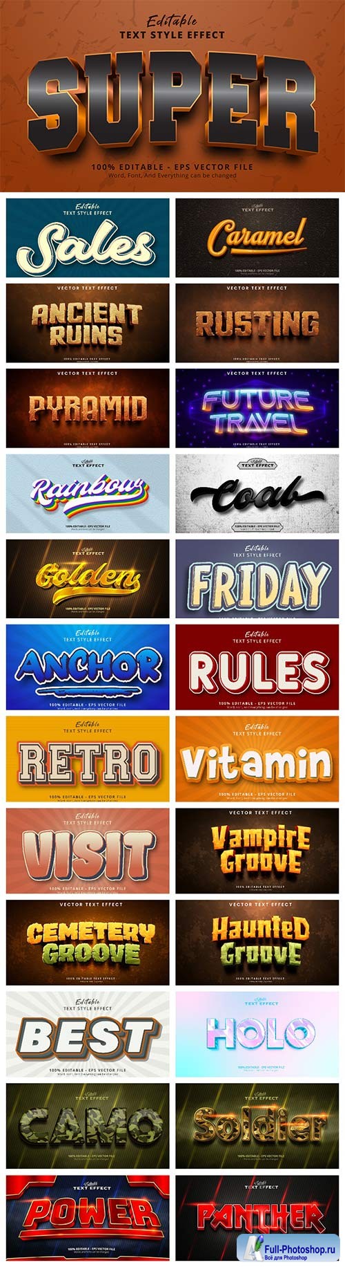 Set 3d editable text style effect vector vol 23