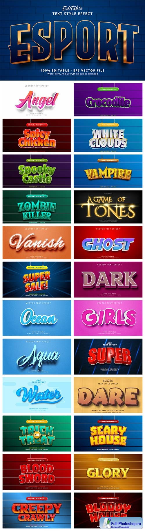 Set 3d editable text style effect vector vol 24