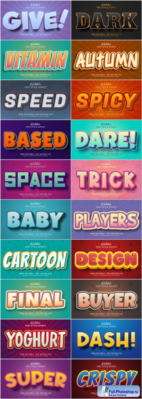 Set 3d editable text style effect vector vol 64