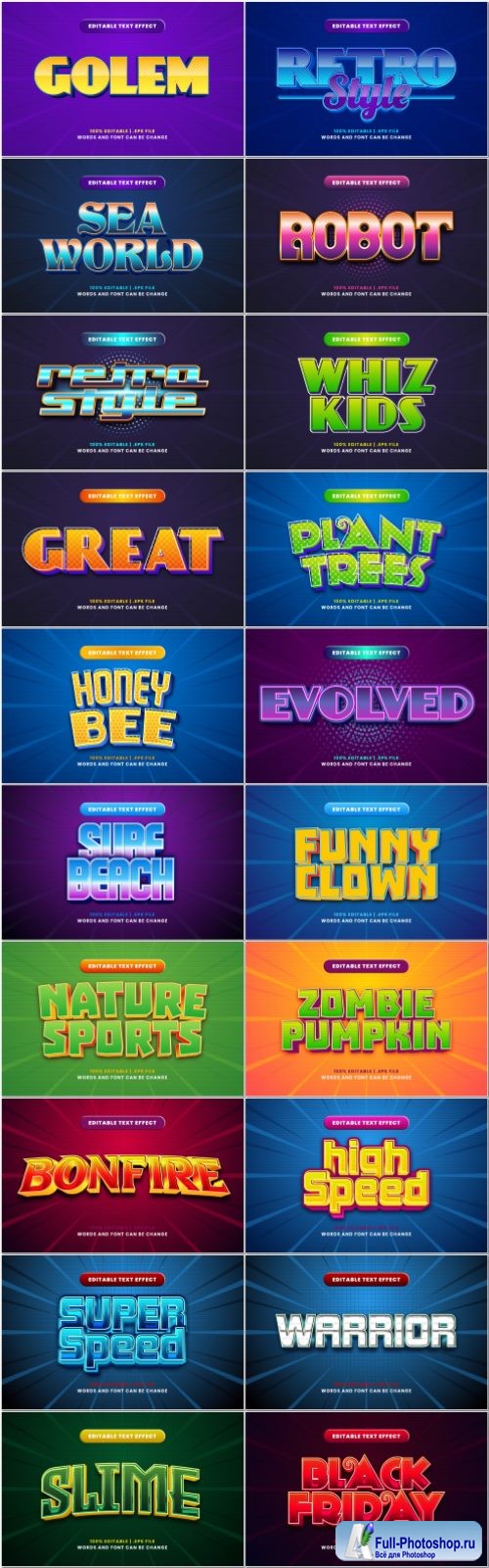 Set 3d editable text style effect vector vol 61