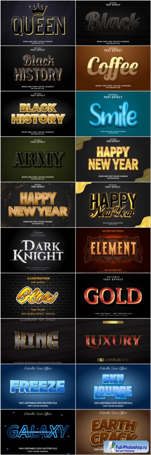 Set 3d editable text style effect vector vol 58