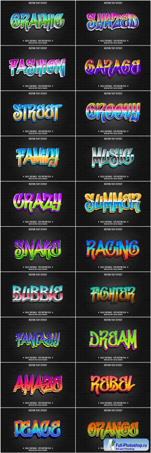 Set 3d editable text style effect vector vol 56