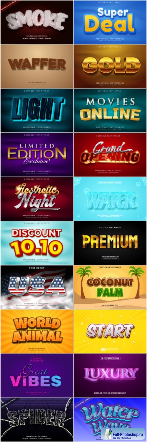 Set 3d editable text style effect vector vol 53