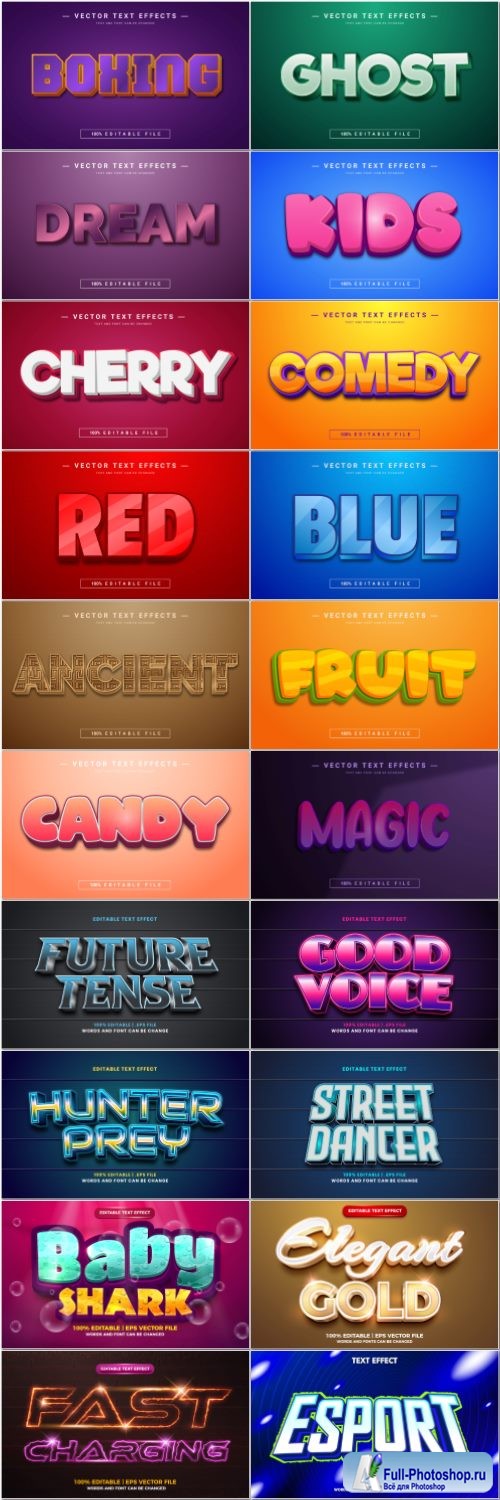 Set 3d editable text style effect vector vol 48