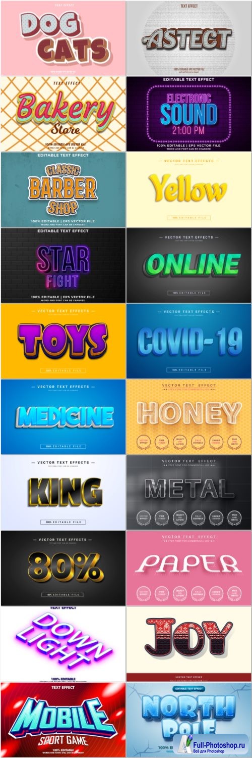 Set 3d editable text style effect vector vol 51