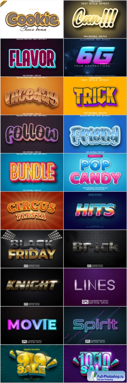 Set 3d editable text style effect vector vol 49