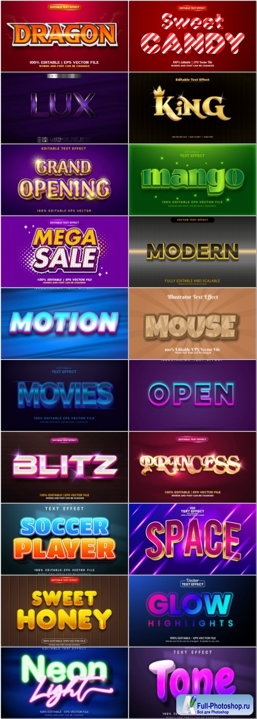 Set 3d editable text style effect vector vol 69